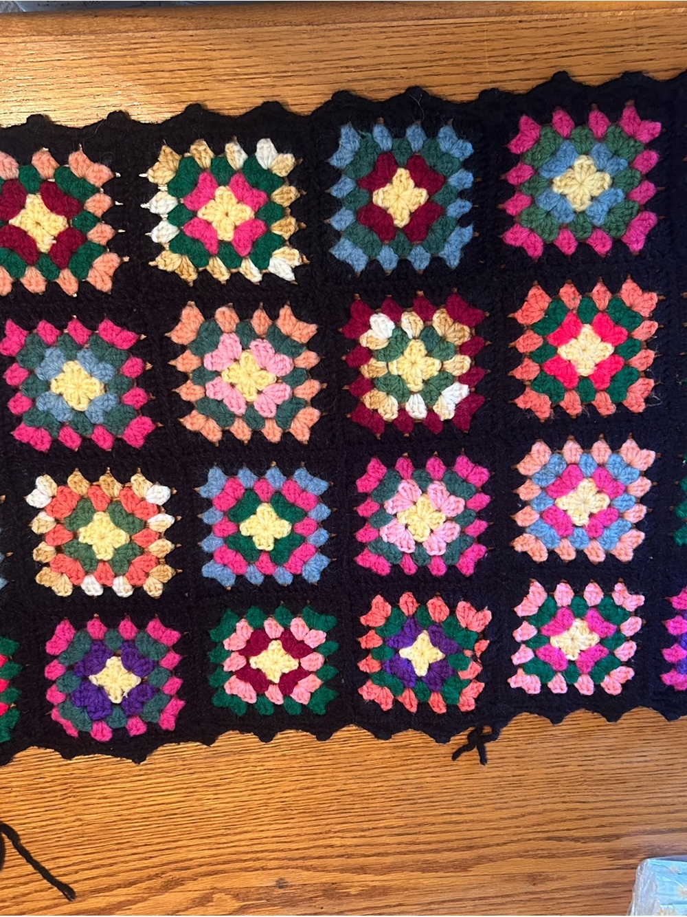 Handmade Black Crochet Granny Square throw